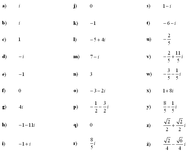 Komplexní čísla - Příklad 1 - Výsledky